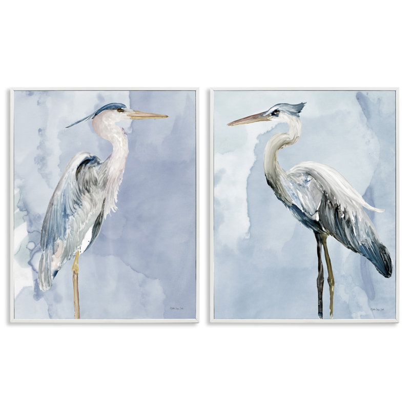 «Heron Birds Stand Blue Sky Watercolor» par Stellar Design Studio, ensemble de 2 peintures, H 14 po x l 11 po x P 1,5 po