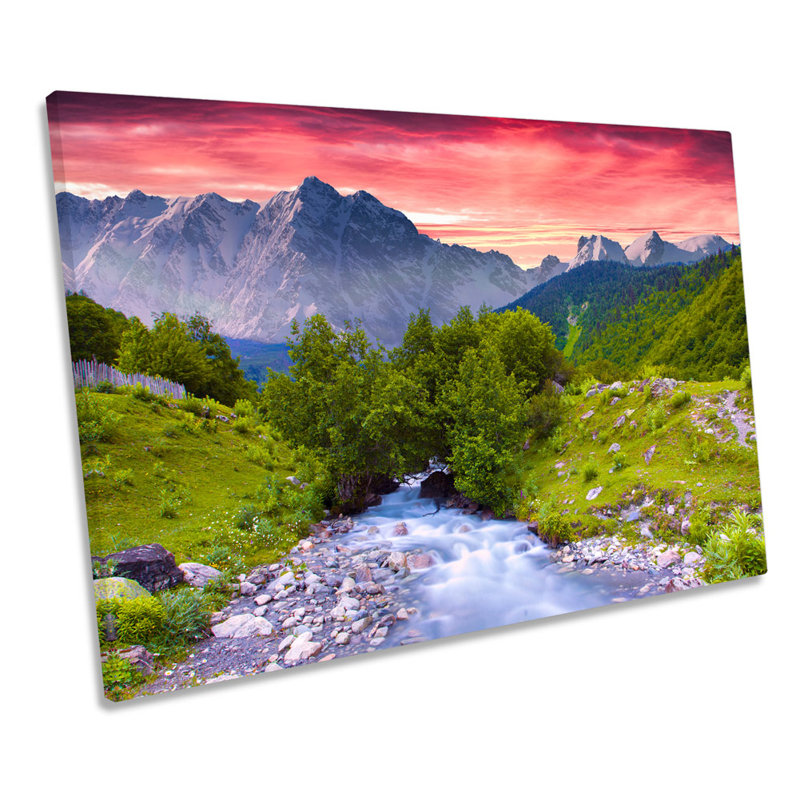 Sunset Landscape Mountains - Wrapped Canvas Print, 40.6cm H x 61cm W x 2cm D