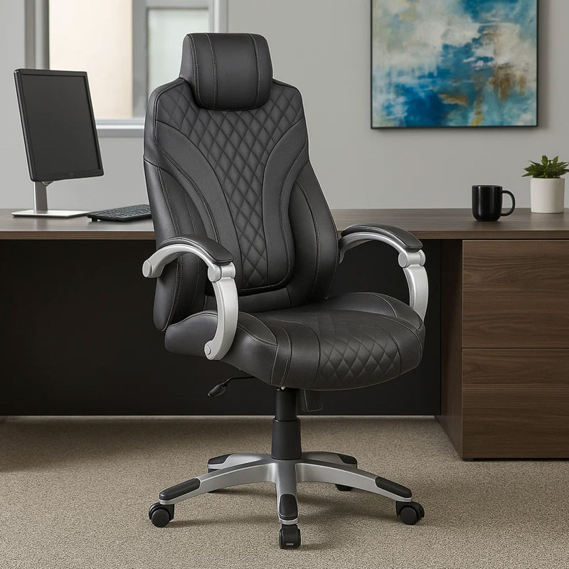 Fauteuil de direction Kelly à dossier cousu noir Caressoftplus, Caressoft Vinyle plus noir