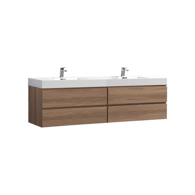 Meuble-lavabo double 79,125 "avec plateau Bliss, Chêne miel