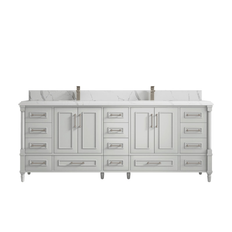 Ensemble de meuble-lavabo double 84 po Aberdeen, Calacatta Laza, Coventry gris