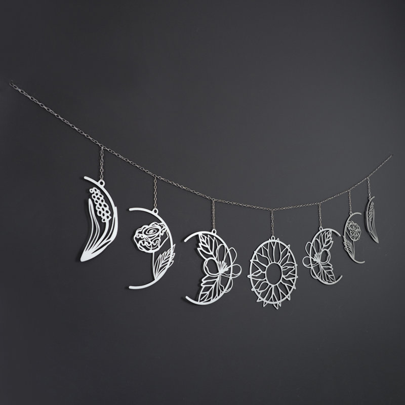 Floral Moon Phases Metal Wall Decor, Silver