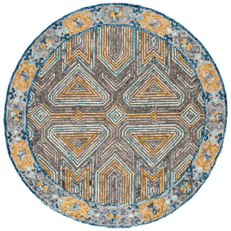 Tapis gris / beige en laine Brashear, Rond 6 pi