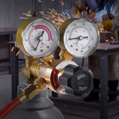 Oxygen Acetylene Regulator Set, Oxy-Acetylene Regulators, 0-4000PSI and 0-400PSI Welding Gas Gauges with CGA-540/CGA-200 Inlet Connection & 9/16"-18 Outlet Connection, PC Knob Adjustment