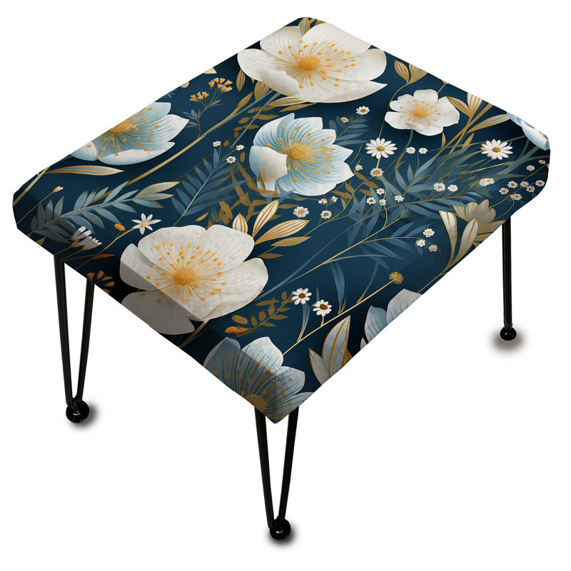 White And Blue Ranunculus Fauna Pattern - Floral Rectangle Ottoman