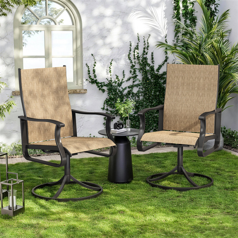 Swivel Patio Dining Armchair (Set of 2), Brown/Black