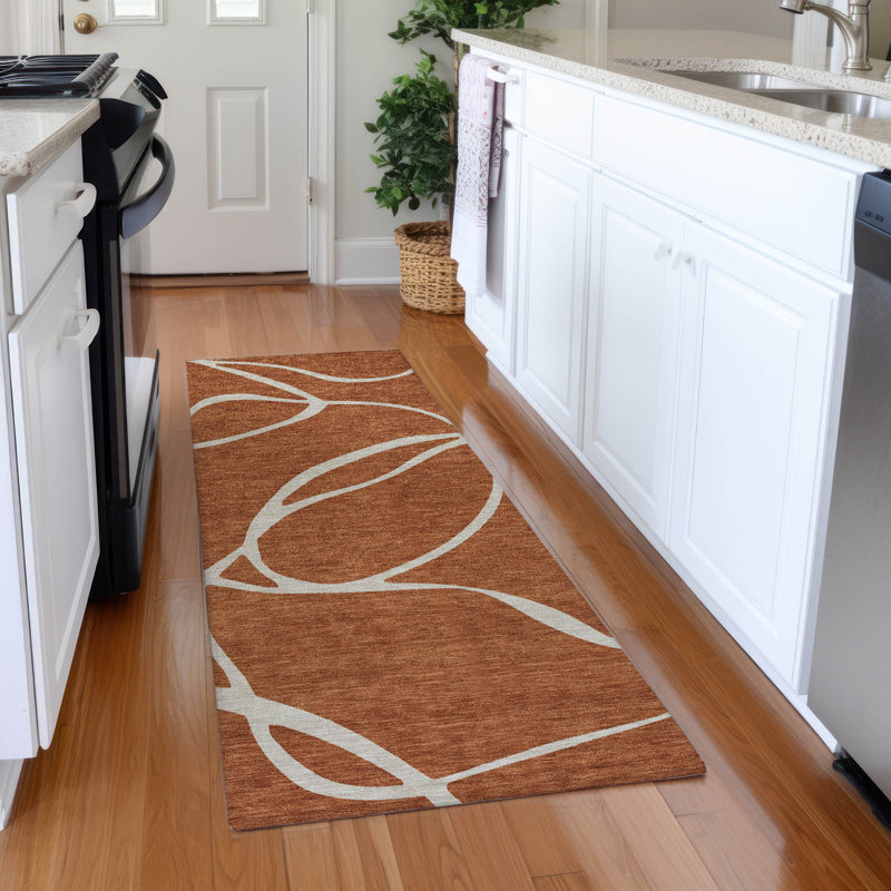 Premium Machine Washable Corum AMF999 Swirls Rug, Runner 2'3" x 7'6"