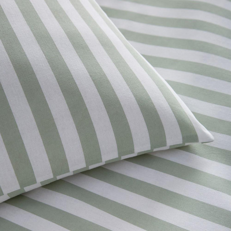 Cotton Blend Striped Duvet Cover Set, Super King, Sage