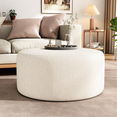 Velours côtelé rond beige - l 30,21 po, P 16,24 po, contreplaqué, adaptable à de multiples fonctions avec revêtement X 16,24 po, rembourrage en mousse dense, différents styles de décor