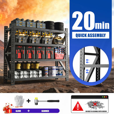 Étagères de garage robustes et réglables en métal, étagère de rangement industrielle en acier d'une capacité de 4 000 lb à H 69 po x l 47 po