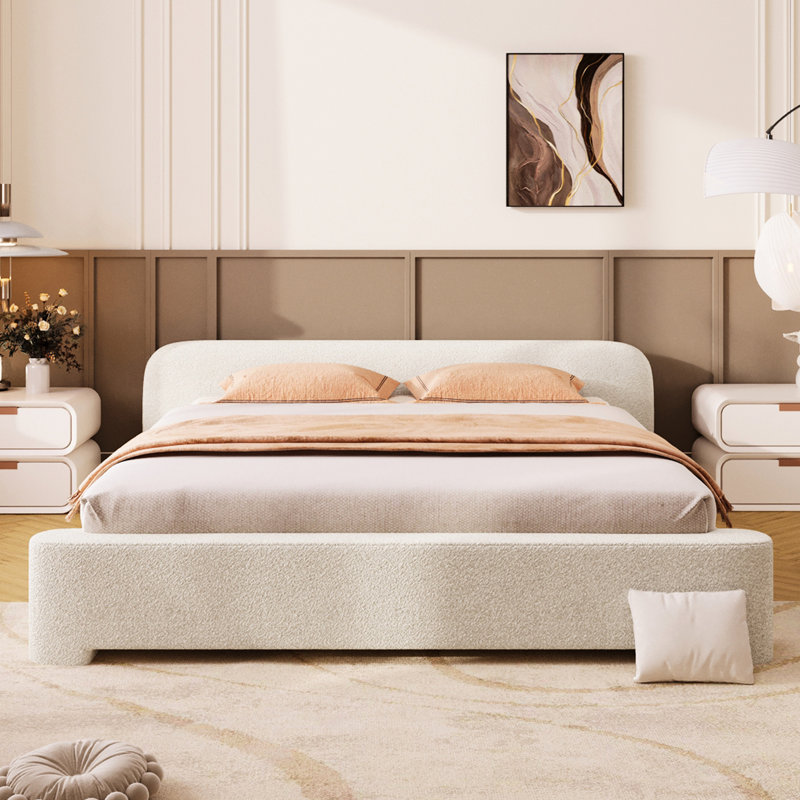 Grand lit tapissier blanc Boucle -, espace durable, élégant
