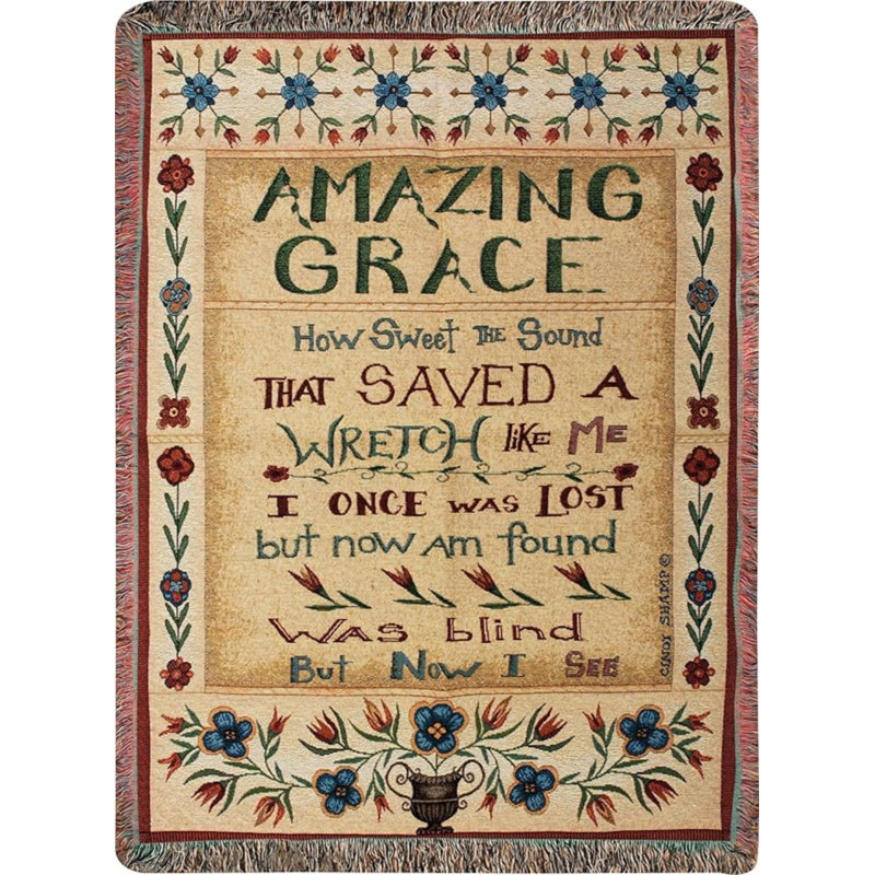 Manual Woodworkers & Weavers Amazing Grace Religious Cotton Tapestry Throw 50 x 60 Inch Home Decor