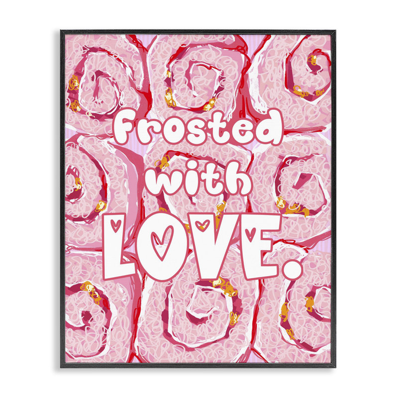 Giclée rose givrée avec amour, design par Ziwei Li, H 14 po x l 11 po, Giclée encadrée noir minuit