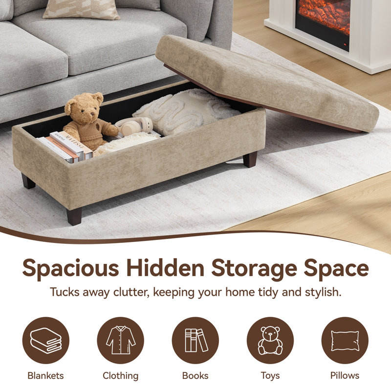 Multi-Functional Ottoman Bench for Living Room, Flip-Top Design with Wooden/Cushion Reversible Lid, Khaki
