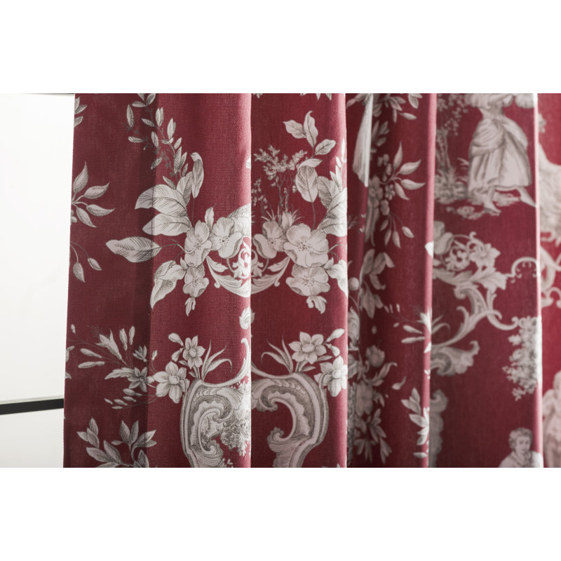 Maison d'Hermine Joli Jouy - Ensemble de 1 rideau 100 % coton rouge - 50 po x 96 po, Rouge, L 50 po x L 96 po