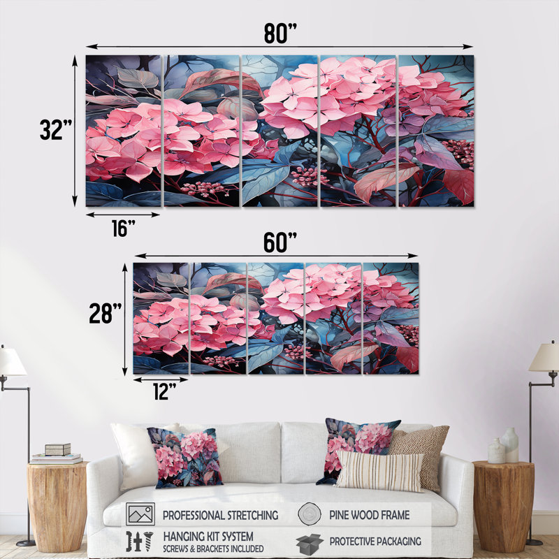 "Rose tropical hibiscus élégance III, 5 pièces", 5 pièces, H 32 po x l 80 po