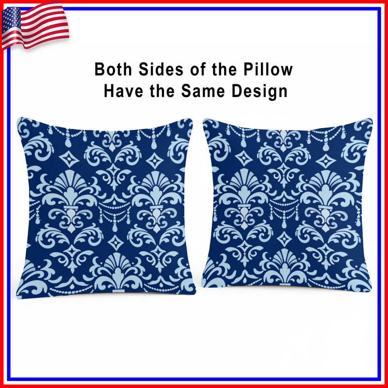Coussins décoratifs bleus à motif damassé double face, 20 x 20 inches