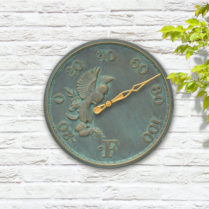 16" Songbird Thermometer, Bronze Verdigris
