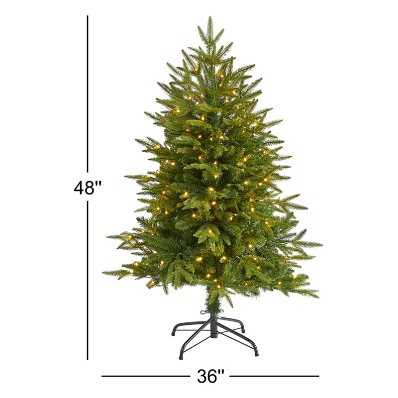 Green Lighted Artificial Fir Christmas Tree, 4' H