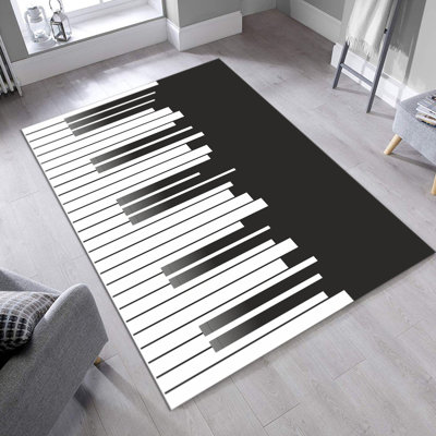 Tapis en polyester tissé à la machine Ashyiah noir / blanc