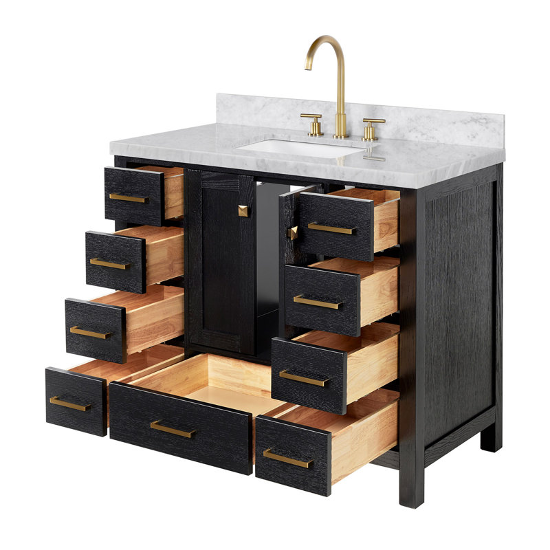 Ensemble de meuble-lavabo simple 43 po Grevera, Forme rectangulaire, Chêne noir / laiton satiné
