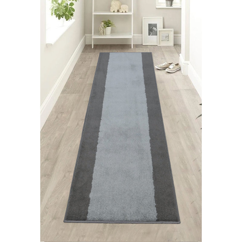 Custom Size Non Slip Antibacterial Soft Touch Pile Bordered Design Grey Color Runner Rug, Runner 3' x 4'