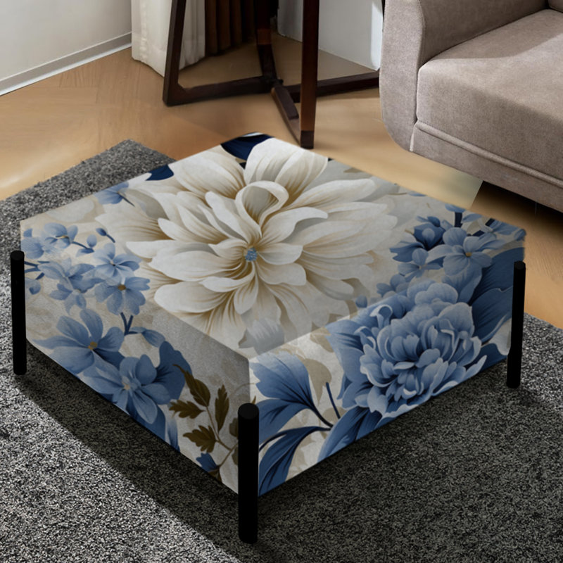Motif floral victorien bleu et blanc I - grand repose-pieds carré floral