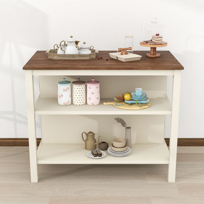  Kamoni Rubber Wood Butcher Block Kitchen Island with Shelves