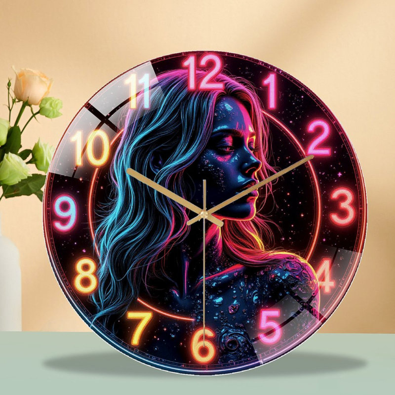 Horloge murale néon avec horloge murale 12 po
