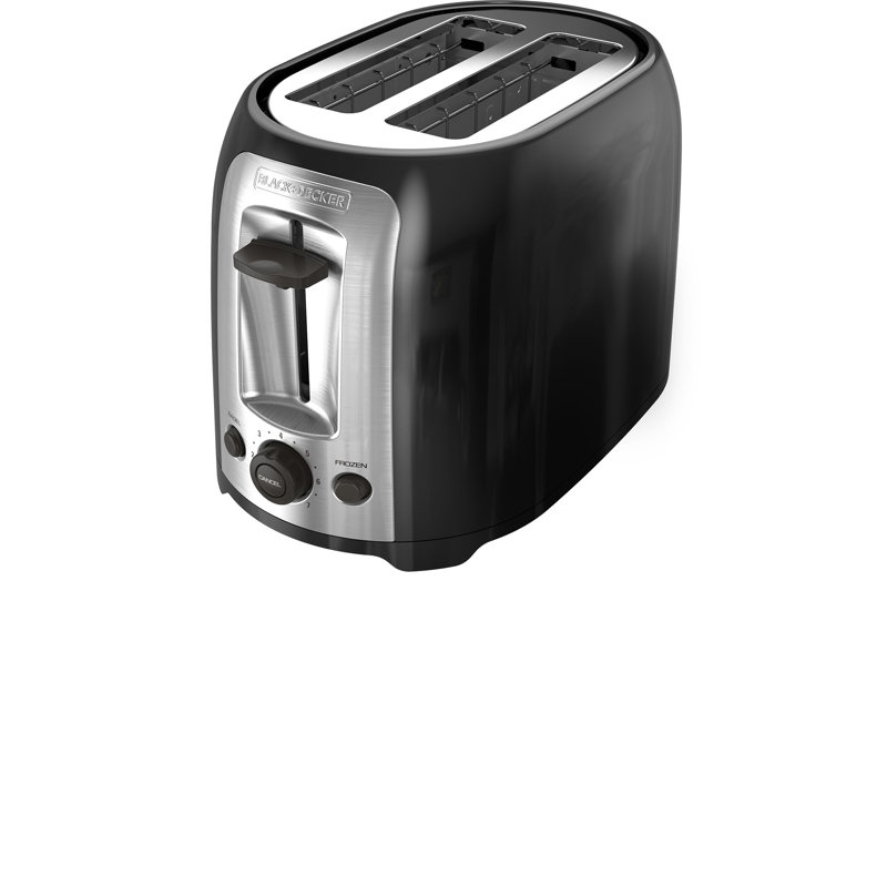 Black and Silver Stainless Steel 2-Slice Toaster with Wide Slots