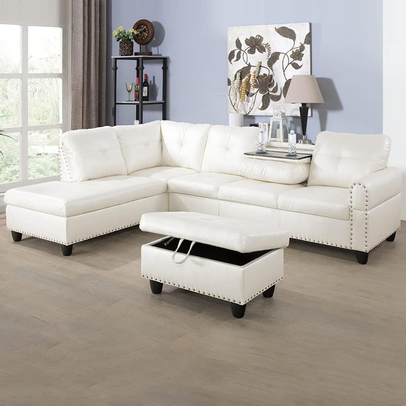 Canapé modulaire en cuir synthétique 3 pièces, Simili cuir blanc