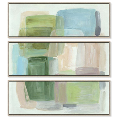 Ira Colmeva - Soft Structure I Toile imprimée encadrée, couleur sauge, par Art Remedy, cadre en chêne naturel, 54 x 18