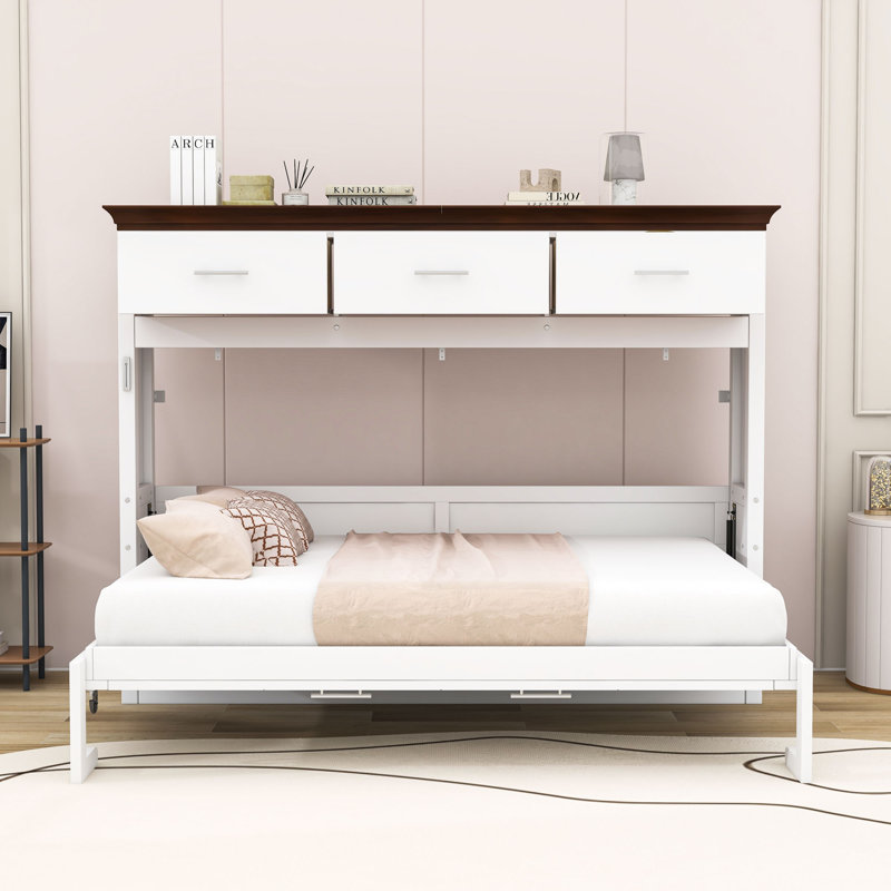 Lit escamotable simple en bois avec trois tiroirs et lattes