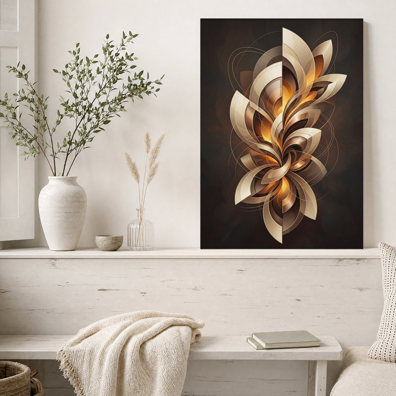 Tableau sur toile à motif abstrait tourbillonnant or et bronze, 24"H x 16"W