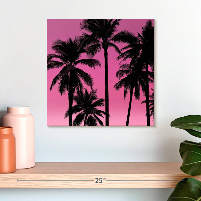 Gillard Palms noir sur rose I, H 16 po x l 16 po