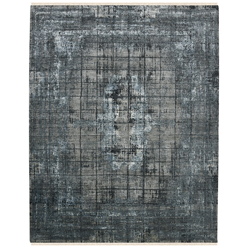 One-of-a-Kind Dazzle Modern Hand-Knotted 2'X3' Wool Blue Area Rug, Rectangle 8' x 10'