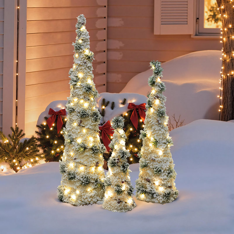 Ensemble de 3 décorations de Noël lumineuses en forme de crayon blanc chaud pour sapin de Noël