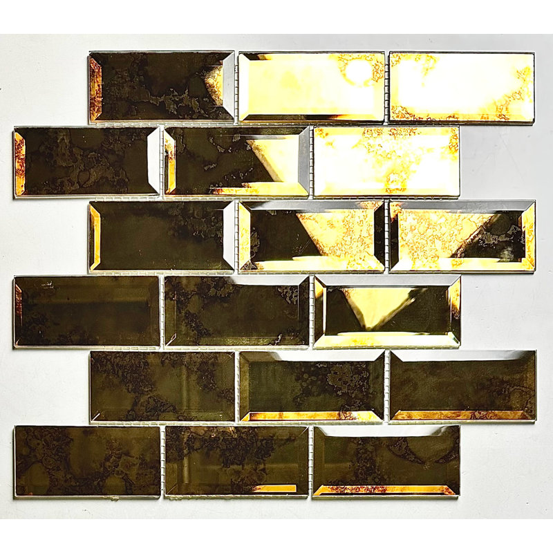 Reflections 2 in. x 4 in. Diamond Grade Glass Mirror Beveled Brick Mosaic Decorative Kitchen & Bathroom Wall Tile
