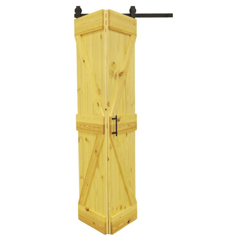 Single Bi-Folding System Solid Pine Barn Door, Natural Oil