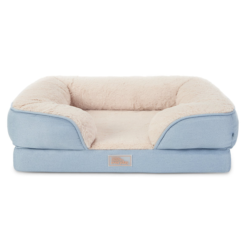 Large Blue Bolster Sofa Pet Bed with Soft Interior