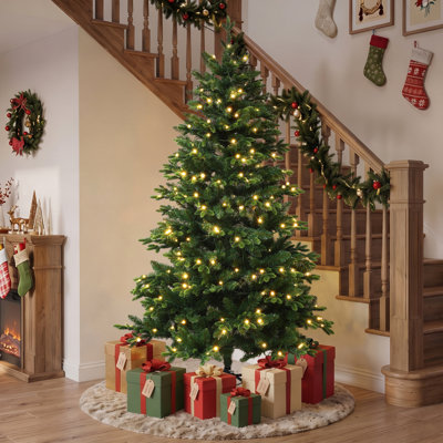 Sapin de Noël artificiel pré-illuminé de 1,8 m avec 300 lumières DEL blanc chaud et 8 fonctions d'éclairage