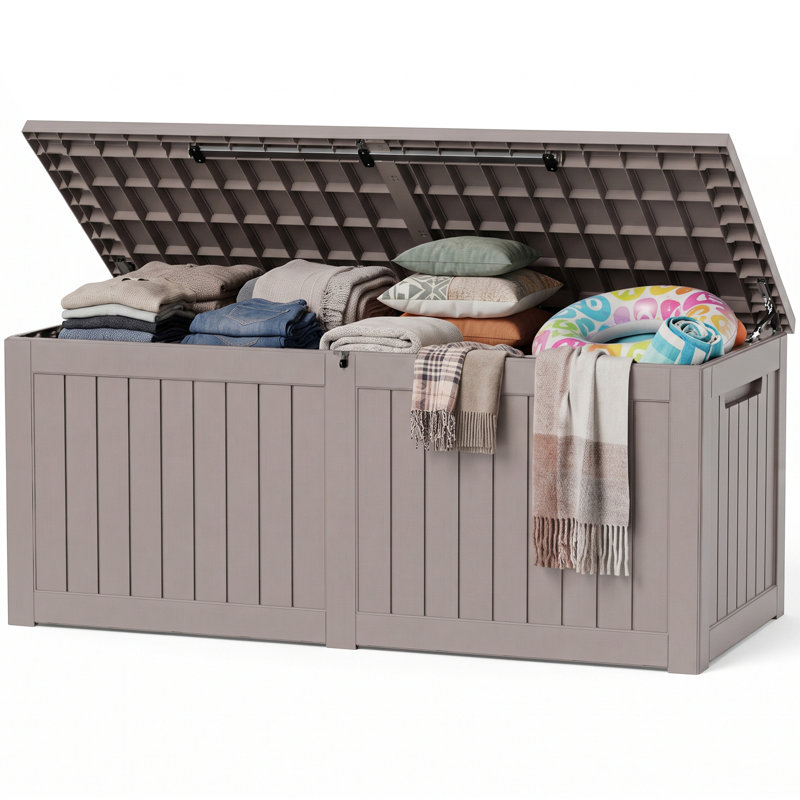 280 Gallon Large Outdoor Resin Deck Box, Waterproof Storage Box with Gas Struts, Lockable Lid, and Spacious Storage for Patio Cushions, Garden Tools