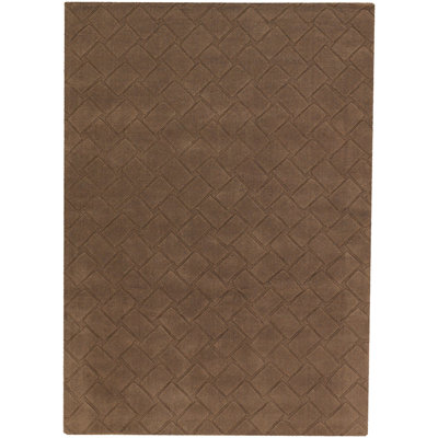 Worcester Authentic Hand-Tufted Handmade Medium Brown Modern Carved Geometric Basketweave Wool Area Rug