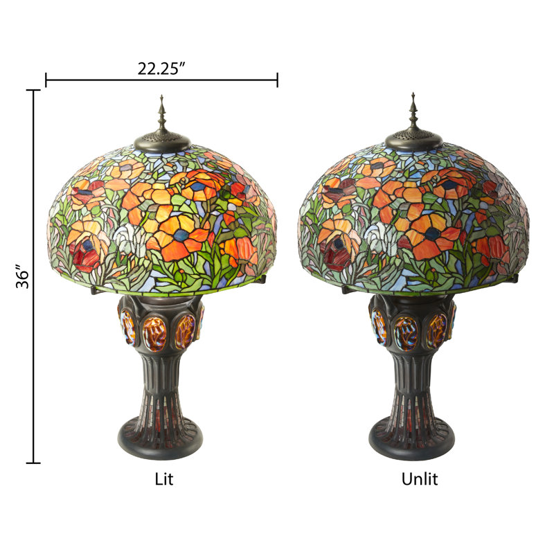 36"H Poppies Tiffany-Style Stained Glass Table Lamp