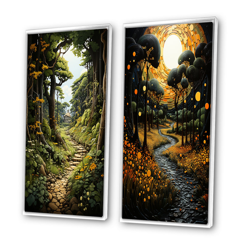 «Countryside Path Through The» - 2 pièces, Cadre blanc, H 20 po x l 24 po