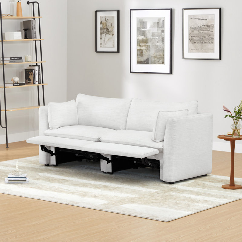 80" W Super Wide Modular Power Sofa with 2 Pillows, White
