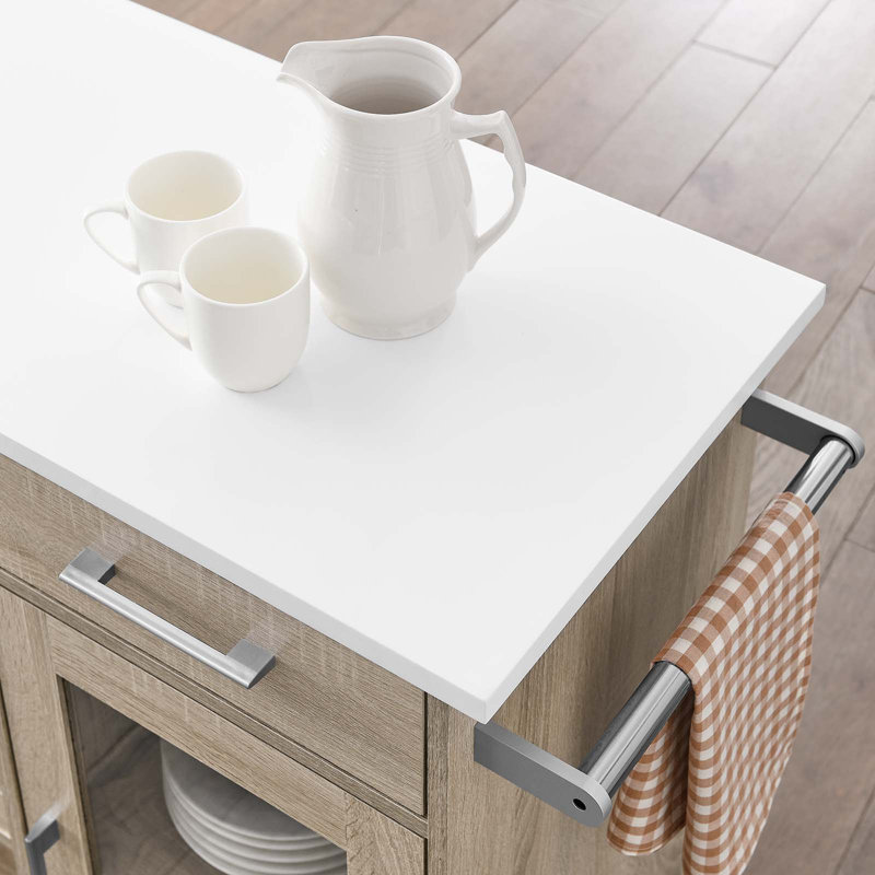 Modway Culinary Kitchen Cart With Towel Bar, Oak