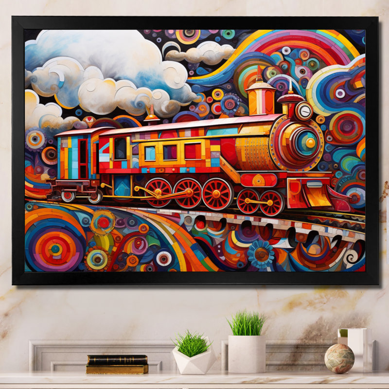 «Abstract Train Whimsical Journey III», reproduction sur toile, H 12 po x l 20 po x P 1 po, Cadre photo noir
