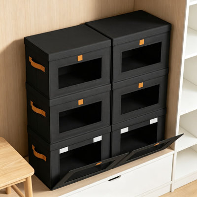 Bacs de rangement moyens en tissu avec fenêtre ouverte et poignées, paquet de 6 paniers de rangement empilables pour étagères, boîtes décoratives pliables pour la maison, le dortoir et la chambre de bébé
