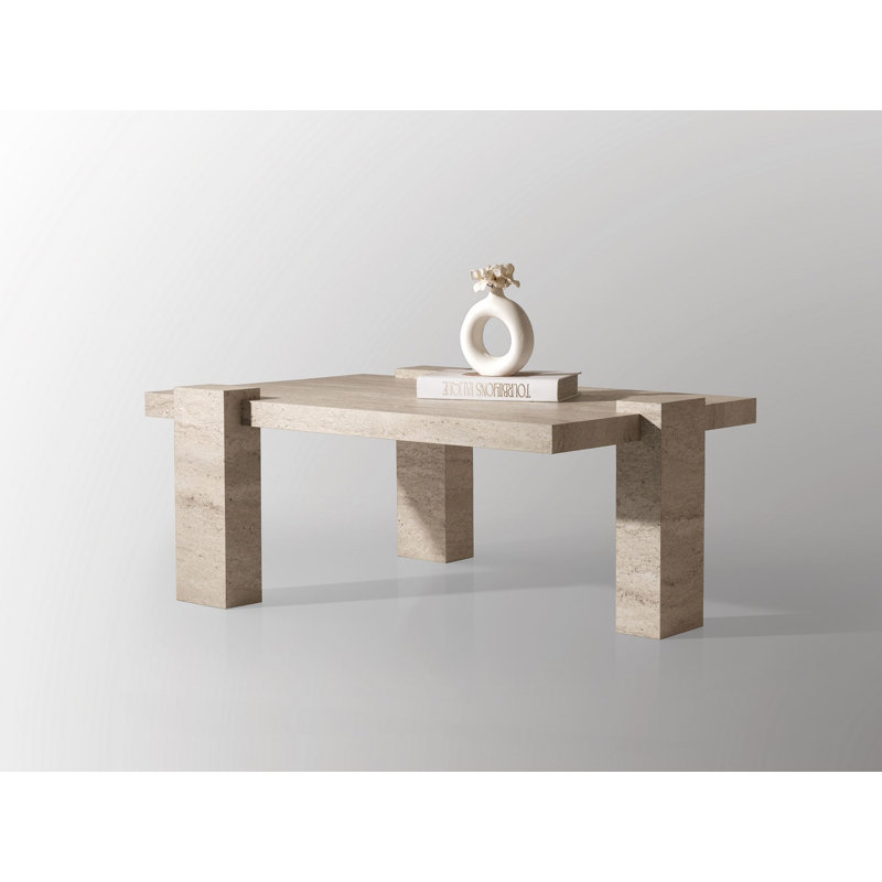 Modern Coffee Table, Travertine Color, 43.3 x 17.9 x 27.6 inches | 100% Melamine Coated Particle Board with Particle Board Legs | 220 lbs Bearing Capacity | Stylish Novelty Marble Design for Contemporary Living Spaces
